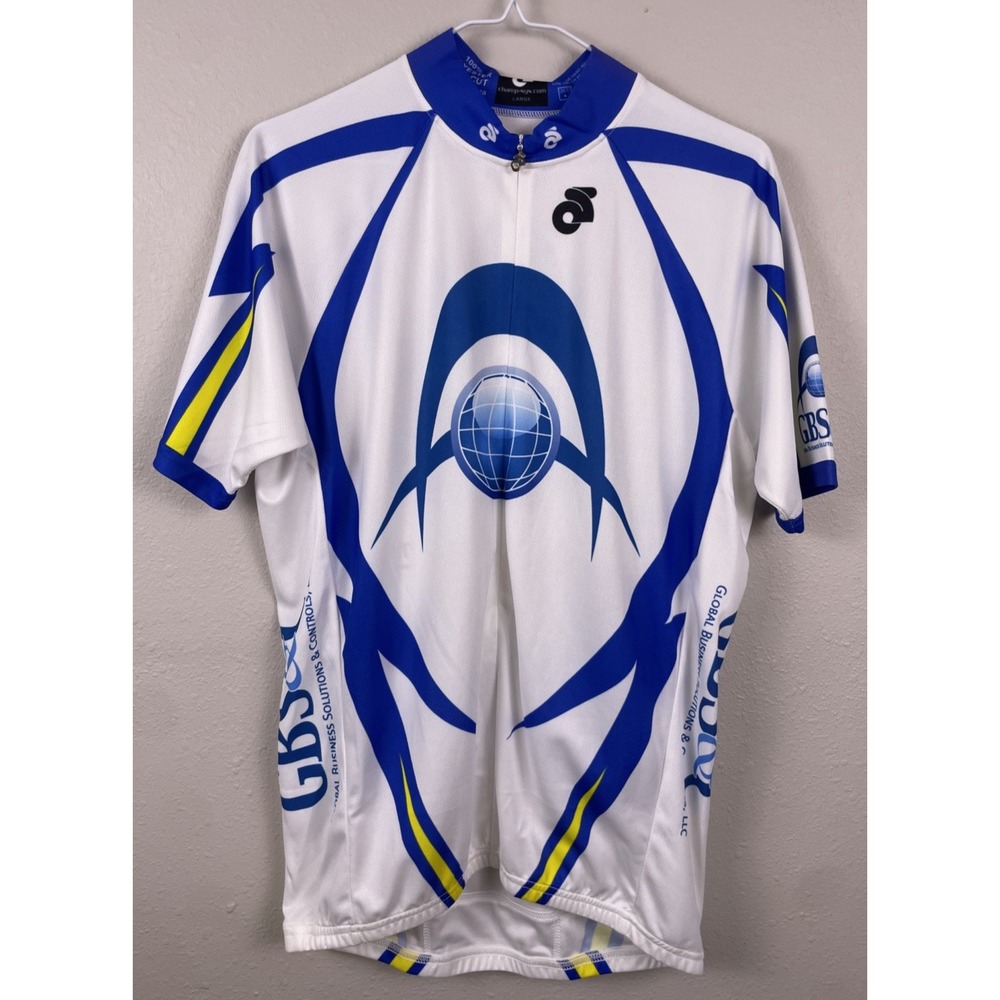 Champion System Cycling Jersey Mens Large Short Sleeve Full Zip Bike Shirt Blue